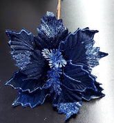 Flori Crăciun albastre cu sclipici - 10/set